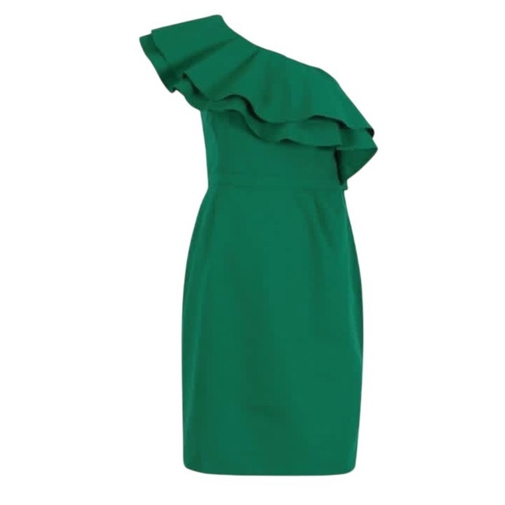 NAF NAF One Shoulder Ruffle Mini Dress Cocktail Green Size 38 US 6